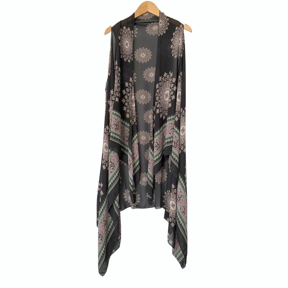 Gene Accessories Mandala Paisley Women OS Black Kimono Boho Coverup Festival